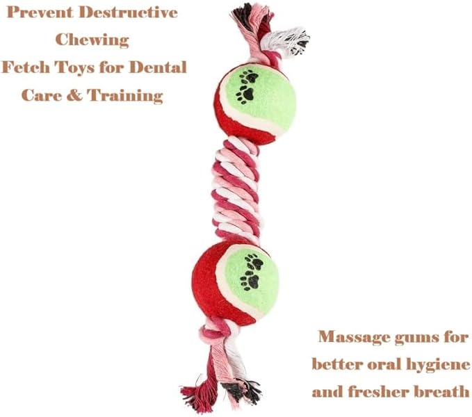 Rope Tennis Ball Toys for Aggressive Chewers, Durable Cotton Rope Tennis Ball Chew Toys for Small, Medium Dogs, Prevent Destructive Chewing, Fetch Toys for Dental Care & Training (2Pcs, Tennis)