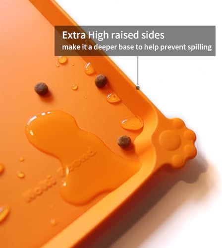 Hoki Found Silicone Non Slip Pet Feeding Mats - Bowl Placemat - Waterproof Dog Cat Food Mats - Orange - Image 2