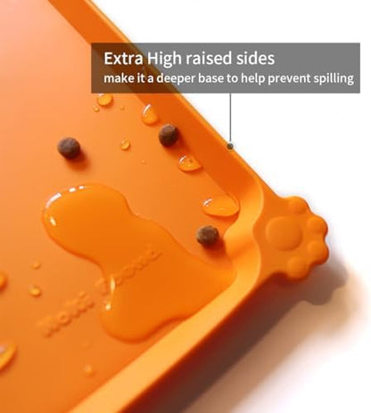 Hoki Found Silicone Non Slip Pet Feeding Mats - Bowl Placemat - Waterproof Dog Cat Food Mats - Orange - Image 2