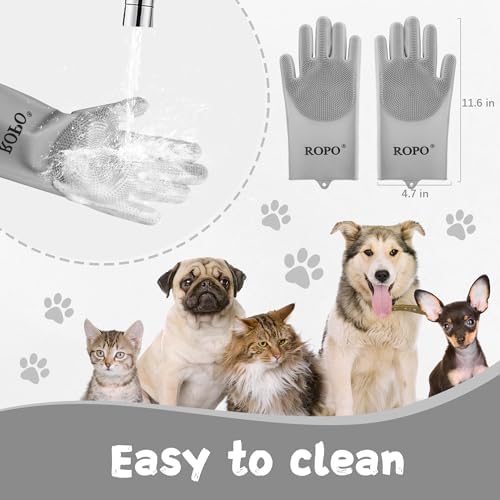 ROPO silicone gloves for pet grooming, multi-functional gloves for pet hair shedding, bathing, and massage (Grey) - Image 5