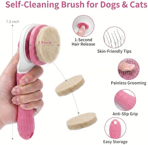 5-in-1 Dog Grooming Kit with Self Cleaning Brush & Rake, Pink - Image 2