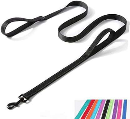 Double Handle Dog Leash 4FT, Reflective Dog Lead with Traffic Handle, Black by YOUALSO