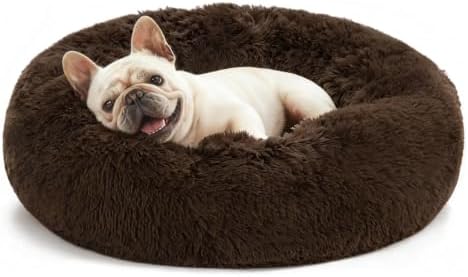 Love's cabin 24in Cat Beds for Indoor Cats - Cat Bed with Machine Washable, Waterproof Bottom - Dark Brown Fluffy Dog and Pet Calming Cushion Bed for Joint-Relief and Sleep Improvement by Lovescabin