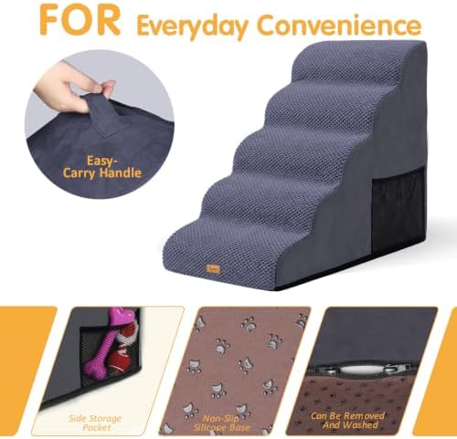 Topmart High Density Foam Dog Steps 5 Tiers, Extra Wide Deep Pet Steps - Image 4
