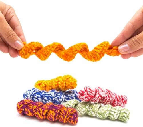 Glaciart One Crochet Spring Cat Toy – 5 Pcs Soft Fuzzy Enrichment 100% Natural Wool Yarn - Interactive Stretchable Play Cat Toy Set - Safe for Pets, Non-AZO Colored Dyes - Image 6