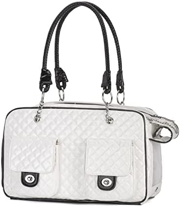 Pet Carrier Fashion Dog Carrier Purse Leather Tote Handbag Bag for Small Puppies Dogs Cat Small Animals Soft TSA Airline-Approved (White) by Minsong