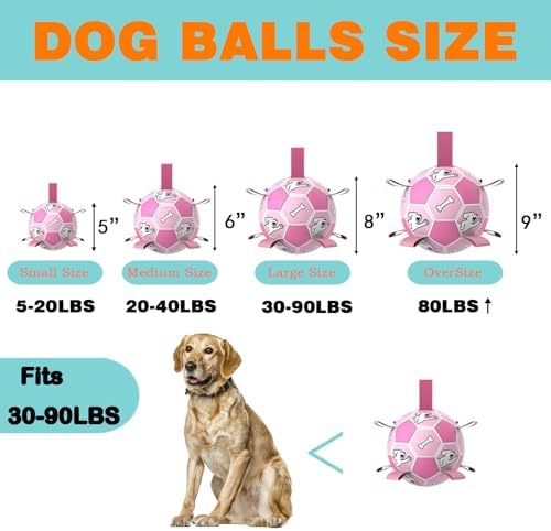 Dog Soccer Ball, Interactive Toys for Tug of War, Puppy Birthday Gifts, Tug Toy, Water Toy, Durable Balls for Small & Medium Size(8 inch-Pink) - Image 2