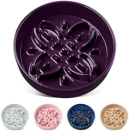 vancasso Ceramic Slow Feeder Dog Bowls, Puzzle Dog Food Bowls with Floral Maze, Anti -Slip Pet Food Dish for Small Breed, 0.6 Cups, Purple by vancasso