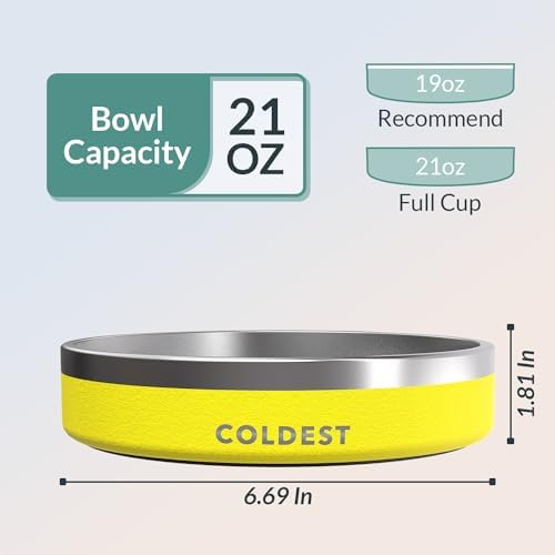 Coldest Dog Bowl - Anti Rust Metal, Non Slip, 3 Layers Insulated Stainless Steel Dog Bowls - Spill Proof & Heavy Duty - Water Bowl for Dogs, Cats & Pets, Dish Washer Safe (21 oz, Solar Yellow) - Image 4