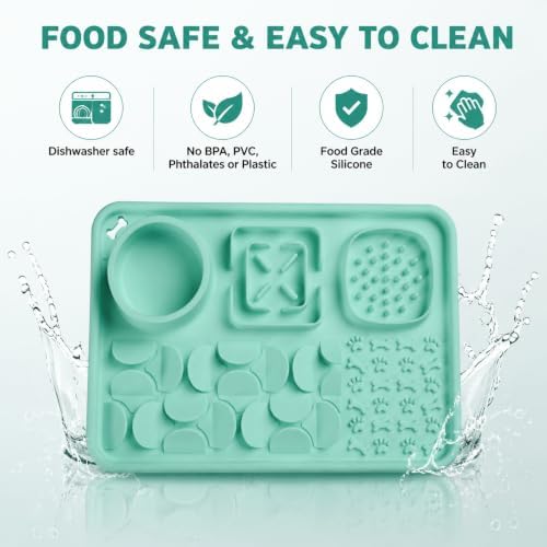 Silicone Dog Slow Feeder Lick Mat with Suction Cups, Multi-Puzzle Partition Pet Snuffle Feeding Tray for Puppy Cat Slow Eating Boredom Relief Training (Mint Green) - Image 7