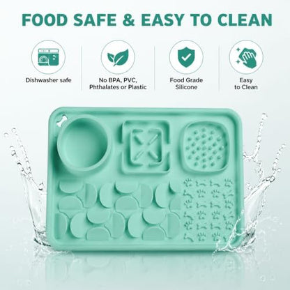 Silicone Dog Slow Feeder Lick Mat with Suction Cups, Multi-Puzzle Partition Pet Snuffle Feeding Tray for Puppy Cat Slow Eating Boredom Relief Training (Mint Green) - Image 7