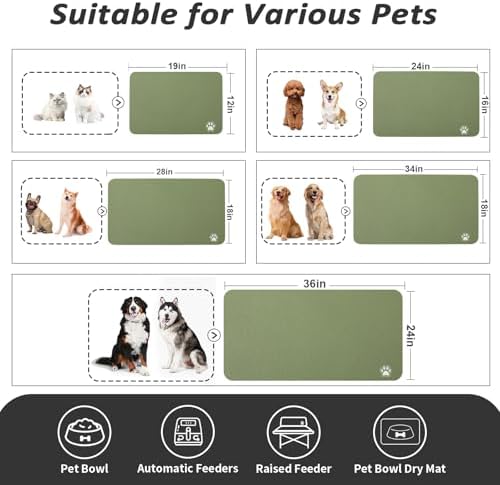 HotLive Dog Food Mat - Absorbent Cat Mat for Food and Water, No Stains Pet Feeding Bowl Mat, Easy to Clean Pet Placemats, Quick Dry Dog Water Dispenser Mat for Messy Drinkers | Paw Green 12"x 19" - Image 4