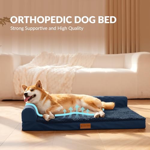 Patas Lague Orthopedic Medium Dog Bed Washable Pet Sofa Bed 30X20 Navy Blue - Image 3