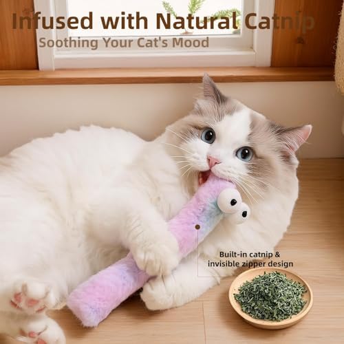 2BB Cat Kicker Toys 3 Pack, 13 Inch Quiet Catnip Toy Pillows for Indoor Cats, Soft Plush Refillable Kick Sticks for Kittens, Interactive Play & Exercise (Multi-Color) - Image 3