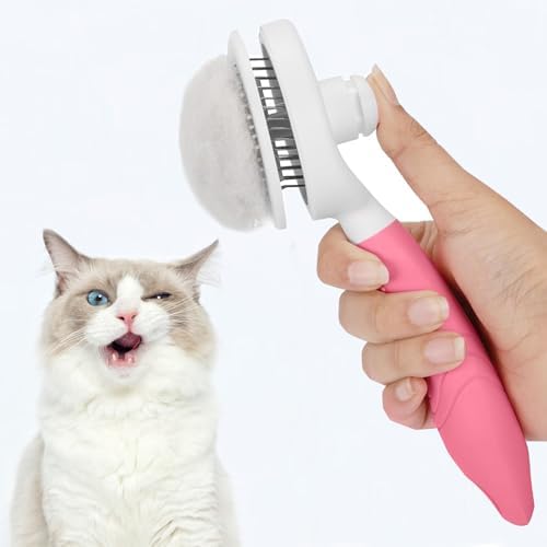 Self Cleaning Slicker Brush - Cat Brush Skin-Friendly Deshedding Grooming Massaging Tool for Long & Short Haired Pets, Cat Hair Brushes Easy Removes Undercoat for Dogs Cats Rabbits-UPGRADED, Pink - Image 2