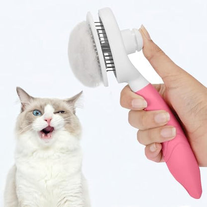Self Cleaning Slicker Brush - Cat Brush Skin-Friendly Deshedding Grooming Massaging Tool for Long & Short Haired Pets, Cat Hair Brushes Easy Removes Undercoat for Dogs Cats Rabbits-UPGRADED, Pink - Image 2