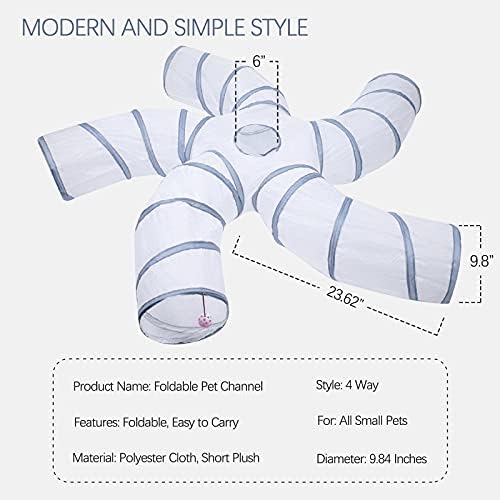 EGETOTA Cat Tunnel for Indoor Cats Large, with Play Ball S-Shape 5 Way Collapsible Interactive Peek Hole Pet Tube Toys, Puppy, Kitty, Kitten, Rabbit (White & Grey) - Image 3