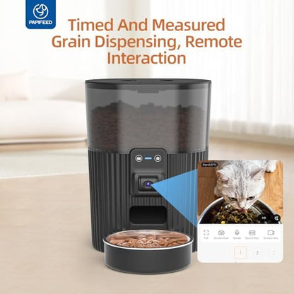 PAPIFEED Automatic Cat Feeder with Camera, WiFi Auto Cat Feeder with App, 3L Slow-Feed Cat Food Dispenser for Dry Food, Dual Power Supply Timed Pet Feeder, 10 Meals/Day, 6 Portions/Meal - Image 6