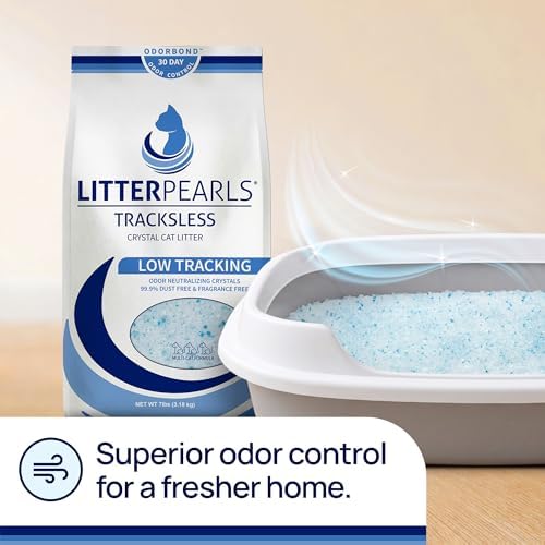 Litter Pearls Tracksless Unscented Non-Clumping Crystal Cat Litter with Odorbond, 7 lb, White, Clear and Blue Crystals - Image 4