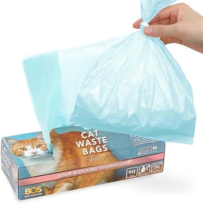 Best Odor-Sealing Cat Poop Bags, BOS for Pet Waste & Kitty Litter - Disposal Bags - Scent & Smell Free (90 bags) [Size: M, Color: Light blue] NOT a litter box liner (Pack of 1) by BOS
