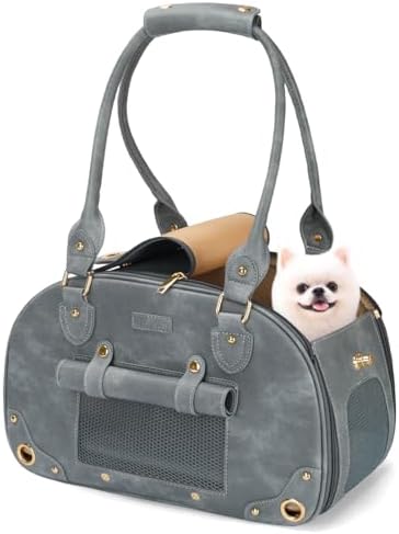 Dog Carrier Purse, Pet Bag Bling Waterproof Premium Leather Pet Travel Portable Bag for Cat and Small Dog Home & Outdoor Small Grey by PetsHome