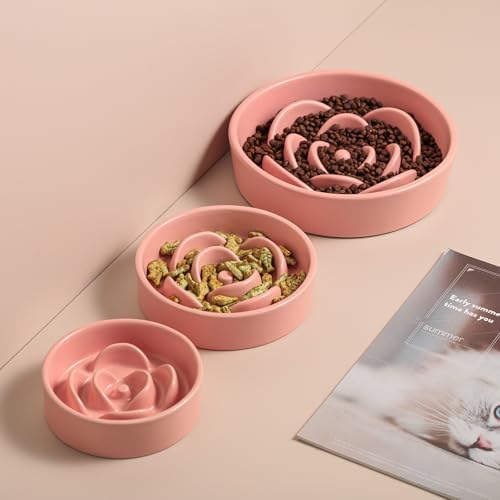 Pink Ceramic Slow Feeder Dog Bowl for Small and Medium Breeds,6.1 in Slow Feeding Bowl,Puzzle Cat Dog Food Bowl for Fast Eater,Maze Dish Puzzle Bowl for Small Dogs and Cats - Image 5