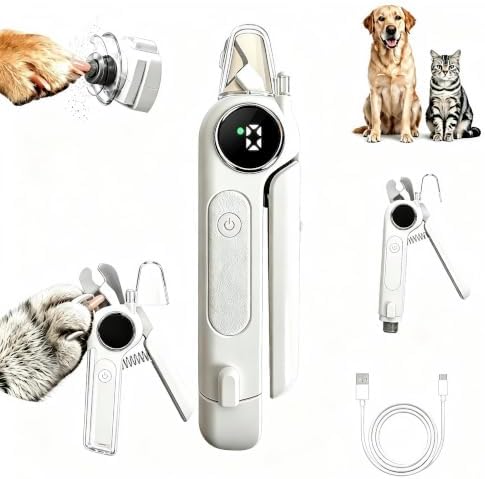 2-in-1 Dogs & Cats Nail Clipper and Grinder Electric Quiet Dual LED Lights by COUEYOA
