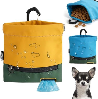 LIOPARD Portable Dog Treat Pouch, Hands-Free Pet Training Snack Bag with Carabiner, Auto-Closing Nylon Fabric Dog Walking Bag for Outdoor Use & Puppy Travel (Yellow) by LIOPARD