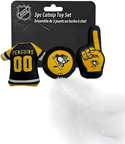 NHL PITTSBURGH PENGUINS Plush Cat Toys Set of 3 - Jersey, Hockey Puck & #1 Fan Cat Toys filled with Fresh Catnip. Team Logo by PETSFIRST