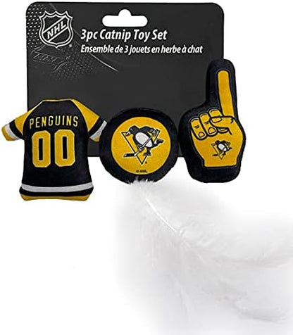 NHL PITTSBURGH PENGUINS Plush Cat Toys Set of 3 - Jersey, Hockey Puck & #1 Fan Cat Toys filled with Fresh Catnip. Team Logo by PETSFIRST