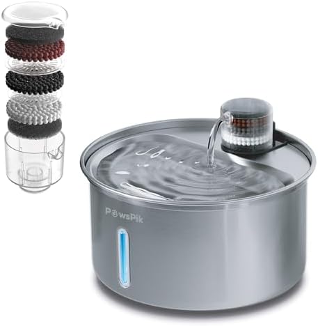 PawsPik PureFlow MAX Automatic Pet Water Dispenser, Stainless Steel Curve Dog & Cat Water Fountain, 3.2-Liter for Fresh, Long-Lasting Hydration by PawsPik