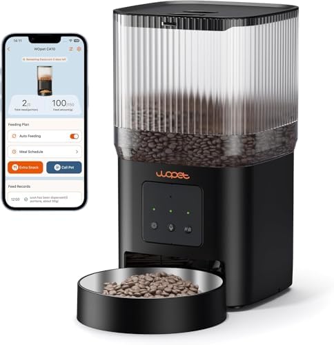 WOPET Automatic Cat Feeder, 5G&2.4G Smart WiFi Pet Feeder with App Control, 4L Capacity, 1–10 Meals per Day, Slow Feeding Mode, 10s Voice Recorder, Timed Cat Food Dispenser for Cats & Small Dogs by WOPET