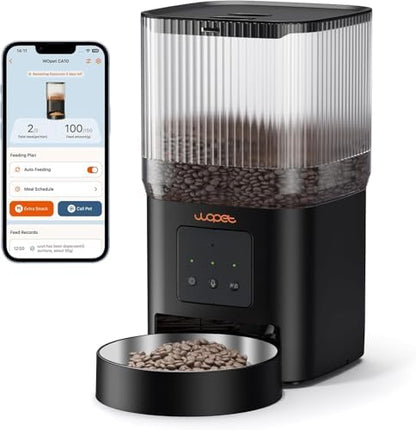 WOPET Automatic Cat Feeder, 5G&2.4G Smart WiFi Pet Feeder with App Control, 4L Capacity, 1–10 Meals per Day, Slow Feeding Mode, 10s Voice Recorder, Timed Cat Food Dispenser for Cats & Small Dogs by WOPET