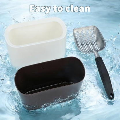 Metal Cat Litter Scoop with Holder, Detachable Caddy Set, White - Image 7