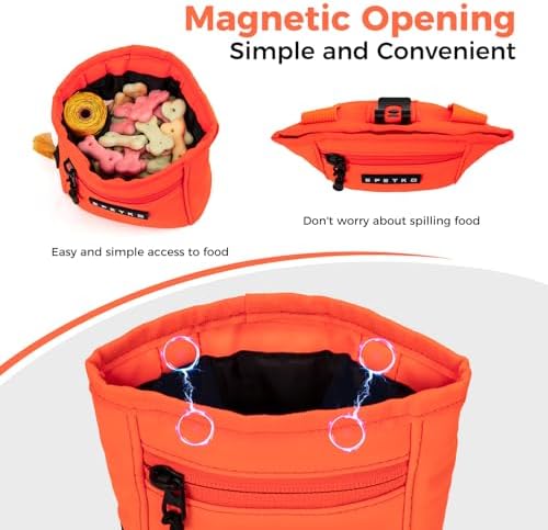 Dog Treat Pouch, Powerful Magnet Closure Device Dog Training Treat Bag Large Capacity Pet Treat Pouch with Poop Bag Dispenser Treat Bag for Dog Training with Metal Waistband Clip (Orange) - Image 3