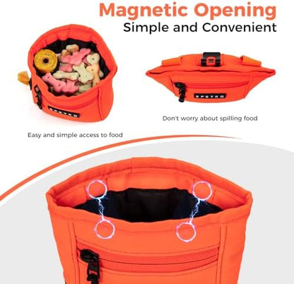 Dog Treat Pouch, Powerful Magnet Closure Device Dog Training Treat Bag Large Capacity Pet Treat Pouch with Poop Bag Dispenser Treat Bag for Dog Training with Metal Waistband Clip (Orange) - Image 3