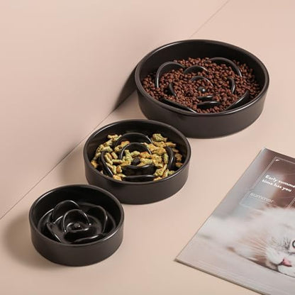 Black Ceramic Slow Feeder Dog Bowl for Small and Medium Breeds,6.1 in Slow Feeding Bowl,Puzzle Cat Dog Food Bowl for Fast Eater,Maze Dish Puzzle Bowl for Small Dogs and Cats - Image 5