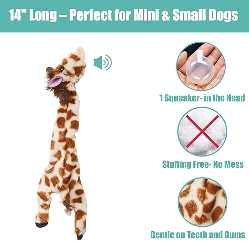 SPOT Skinneeez Giraffe 14 Inch Stuffing-Free Plush Squeaky Dog Toy – Soft Interactive Chew Toy for Small and Medium Dogs – Mess-Free Play for Light & Moderate Chewers - Image 3