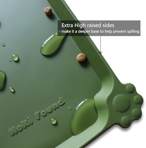 Hoki Found Large Silicone Non Slip Dog Cat Feeding Mats - Waterproof Tray Placemat for Carpet - Dark Olive - Image 2