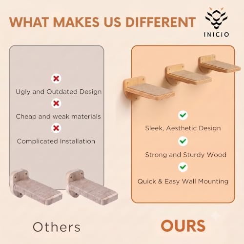 INICIO Cat Wall Steps - 3 Pack of Stairs for Cats to Climb - Natural Wood - Image 6