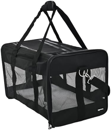 Amazon Basics Airline Approved Soft-Sided Mesh Pet Travel Carrier with Shoulder Strap, Portable, Washable Removable Fleece Pad for Dog, Cat, up to 16 pounds, 16.5" L x 10.6" W x 11" H, Black by AmazonBasics