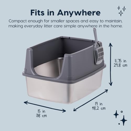 IRIS USA Stainless Steel Litter Box Enclosed High Sided for Cats - Image 2
