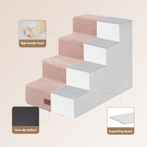 EHEYCIGA Dog Stairs for Bed 18" H, 4-Step Dog Steps for High Bed, Pink - Image 3