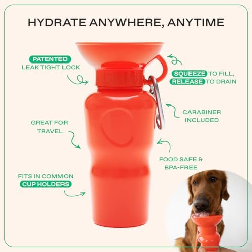 Springland 22oz Classic Portable Dog Water Bottle with Built-in Bowl, Poppy - Image 3