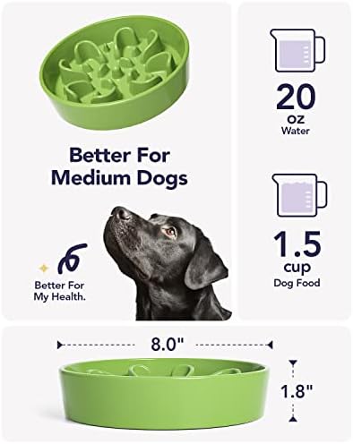LE TAUCI Slow Feeder Dog Bowls Ceramic, 1.5 Cups Dog Food Bowl, Puppy Slow Feeder Dish for Fast Eaters, Clover Green - Image 5