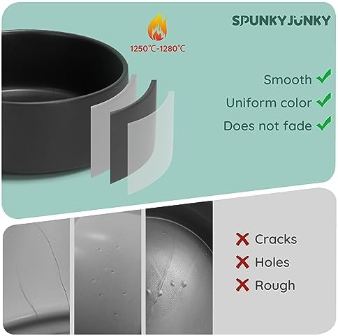 SPUNKYJUNKY 13.5OZ Ceramic Dog and Cat Bowl, Modern Cute Weighted Food Water Bowl for Replacement Black (2 Pack) - Image 2