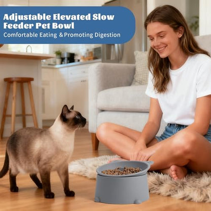 Cat Raised Bowls Silicone, 3 Modes to Adjust Height Elevated Cat Bowl to Protect Puppy,Kitten Spine and Anti Vomit Slow Feeder with 10° Tilted Detachable Dish for Pet Dry,Wet Food - Image 5