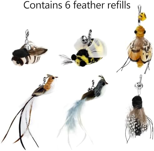 8 Pieces Cat Feather Toys Replacement Bird Insect Cat Toy with Flexible Steel Wires Wand Refills Cats Toy Replacement Natural Bird Feathers for Cats Toys - Image 6