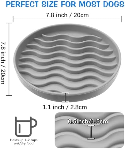 Fhiny Slow Feeder Dog Bowl, Silicone Dog Puzzle Bowl Slow Feeder Puppy Bowls Slow Eating Modern Lick Mat Design Dishwasher Microwave Fit for Fast Eaters, All Small Medium Dogs Puppy Doggy (Grey) - Image 2