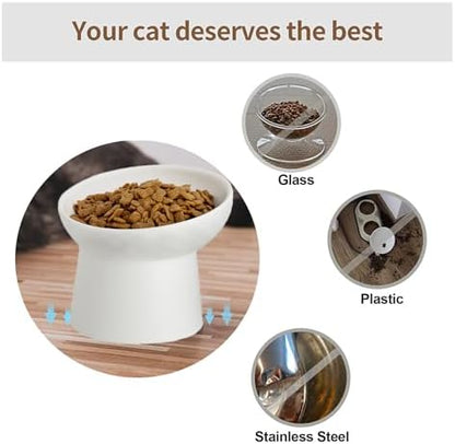 Elevated Cat Bowls, 15° Tilted Ceramic Raised Cat Food and Water Bowl Set, Whisker-Friendly Porcelain Pet Feeder Dishes for Indoor Cats and Small Dogs,White,6.2 Inch,2 Pack - Image 3